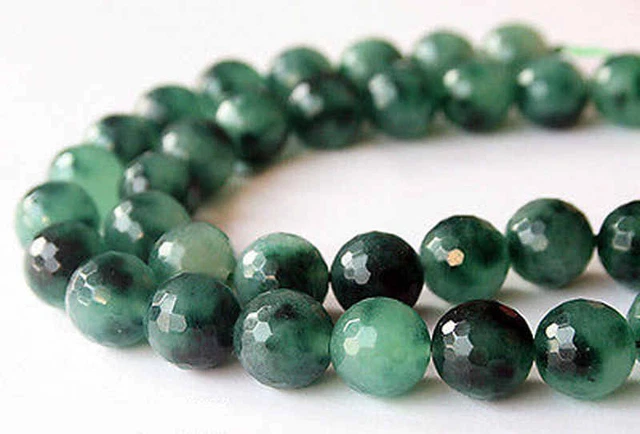 Natural Faceted 6/8/10/12mm Spots Green Jade Round Gemstone Loose Beads 15" AAA