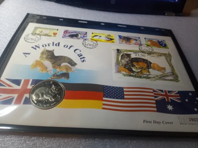 Isle of Man 1996 Crown Coin & 6 Stamps FDC World of Cats Burmese Cat