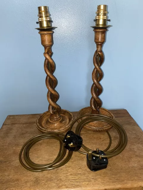 ￼ A Pair Of Lovely Open Barley Twist Table Lamp Converted From Candle Holders 2