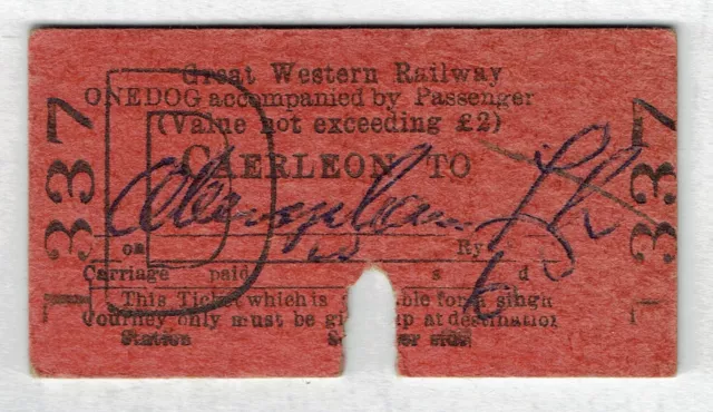 GWR railway ticket Dog single blank card Caerleon to Abersychan Low Level 1950