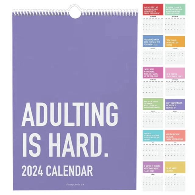 ADULTING IS HARD 2024 Calendar 2024 Monthly Inspirational Wall Calendar