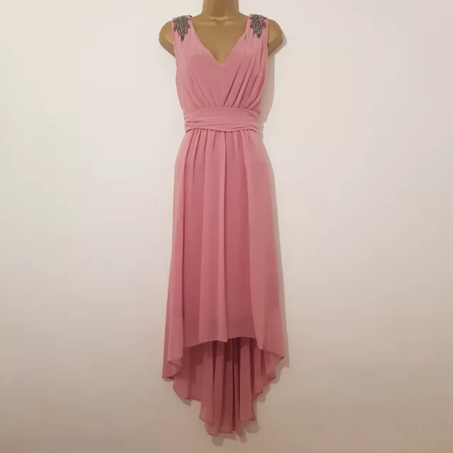 NEW Debenhams Size 12 Embellished Beaded Sparkle Pink Dipped Hem Occasion Dress