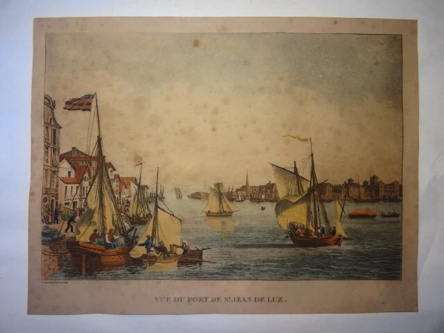 Garneray (1783-1857) Gravure Couleur Vue Saint Jean Luz Pays Basque Bayonne 1820