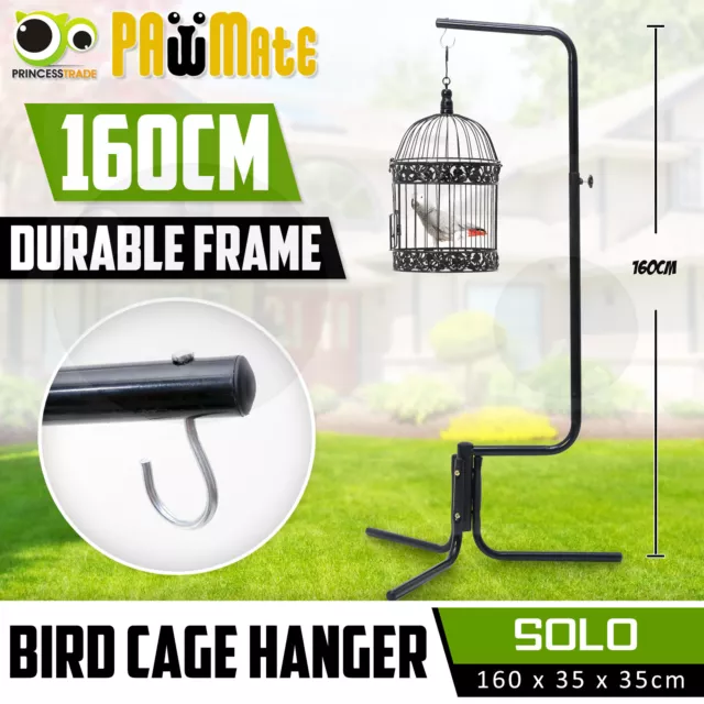 Bird Cage Hanger Stand Pet Parrot Aviary Black Iron Tube Frame Canary 160cm