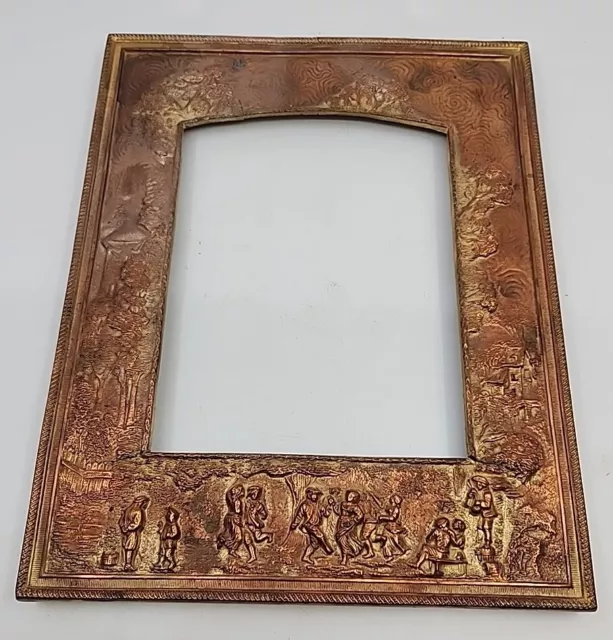 19th Century Cast Embossed Gilded Bronze Village Dance Picture Frame