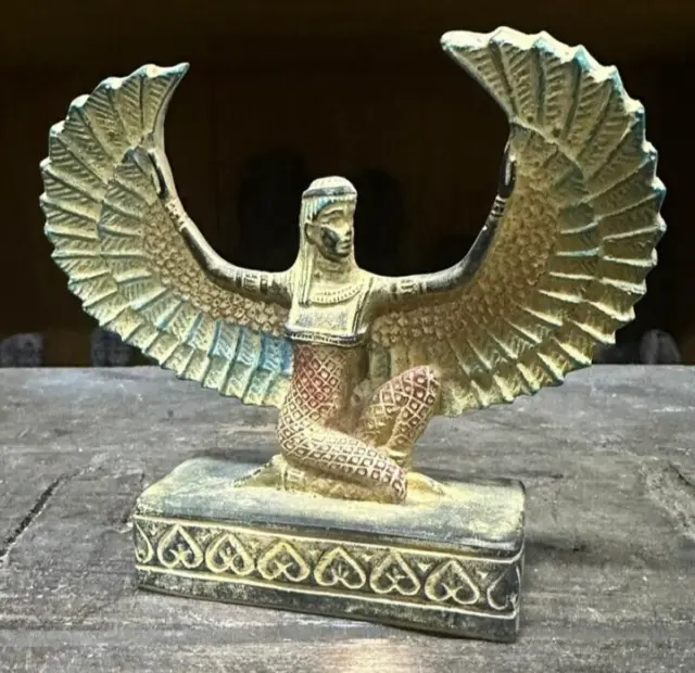 UNIQUE ANCIENT EGYPTIAN ANTIQUES Statue Goddess Isis Winged Pharaonic Rare BC