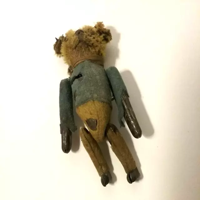 Antique TEDDY BEAR - Miniature Wind-Up Teddy Bear - MOHAIR Metal CLOTH  As Found