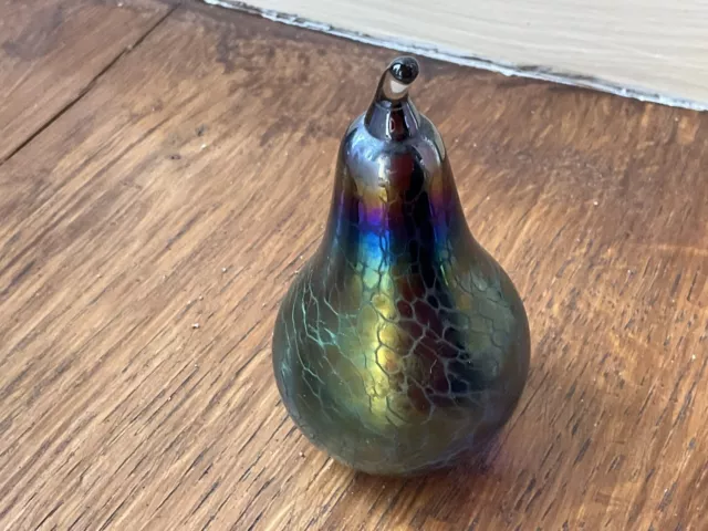 Iridescent Glass Pear / Teardrop Paperweight