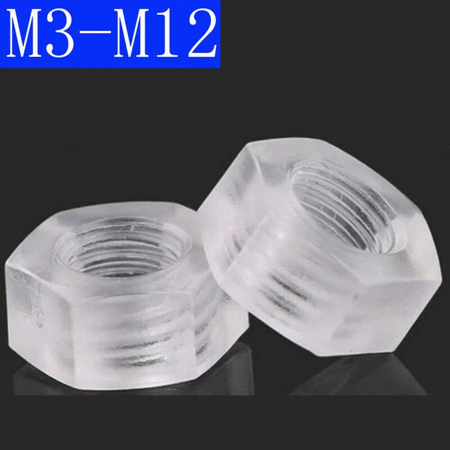 M3 M4 M5 M6 M8 M10 M12 Metric Clear Plastic Nylon Hex Nuts Hexagon Hex Nuts