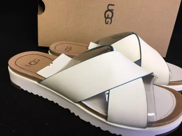 UGG Australia KARI White LEATHER IMPRINT SLIDE SANDALS WOMEN'S Shoes 1015822 2