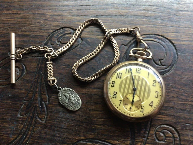Montre Gousset Argent Massif Art Déco Années 1930 Avec Chaîne - État Vintage, Non Fonctionnelle