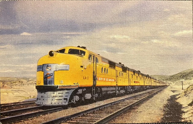 Vtg Postcard Union Pacific Streamliner City of Los Angeles Railroad Train