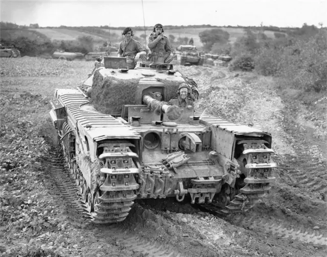 WWII B&W Photo British Churchill Crocodile Flame Tank WW2 World War Two  / 3075