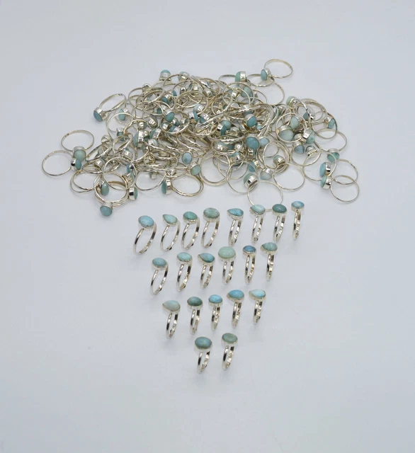 WHOLESALE 131PC 925 SOLID STERLING SILVER BLUE LARIMAR RING LOT z445