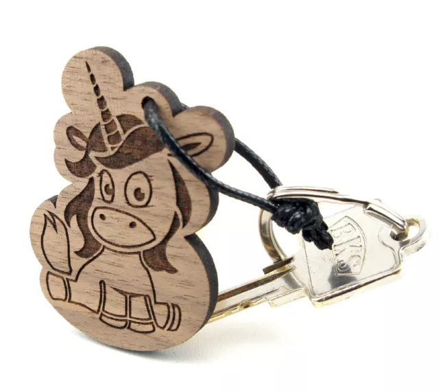 Einhorn Schlüsselanhänger Holz Gravur + Schlüsselring Schlüsselband Unicorn