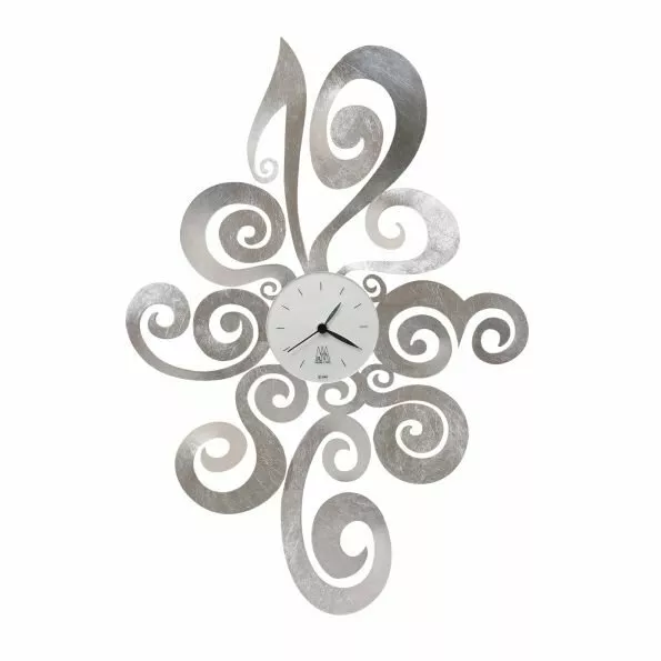 Orologio Da Parete "Noemi" In Ferro Foglia Argento Moderno Clas Arti E Mestieri