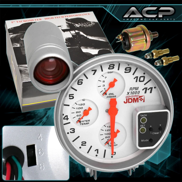 Universal 4IN1 Gauge 5" LED Display Tachometer Cluster Oil Water Temp Pressure