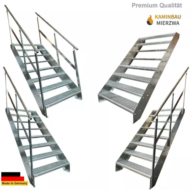 Premium Treppe 8 Stufen Breite 60-140cm Höhe 152cm Außentreppe Geländer Terrasse