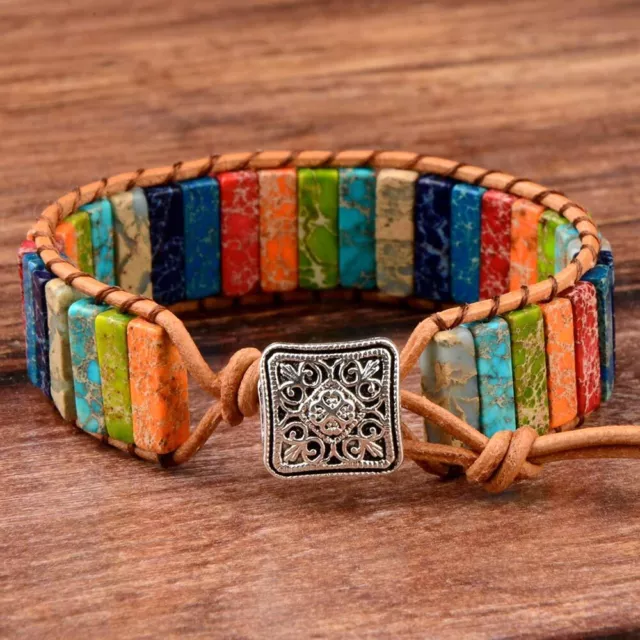 Handmade Natural Gemstone Tube Bead Women Men Healing Reiki Wrap Bracelet Gift