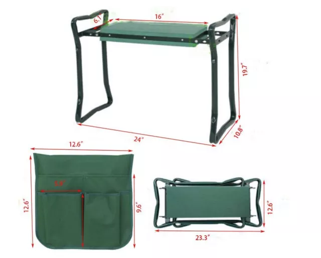 Garden Kneeler Seat w/ Kneeling Pad and Tool Pouch Folding Portable Bench 3