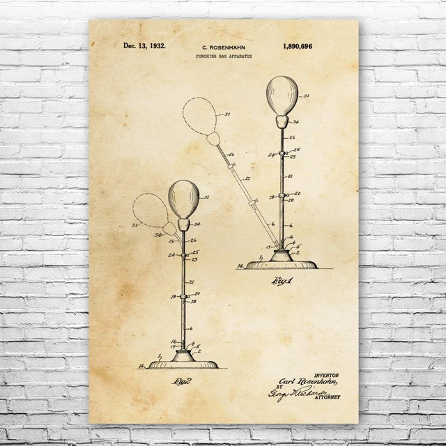 Stand Up Punching Bag Patent Print Poster Boxing Posters Gift For Coach Wall Art