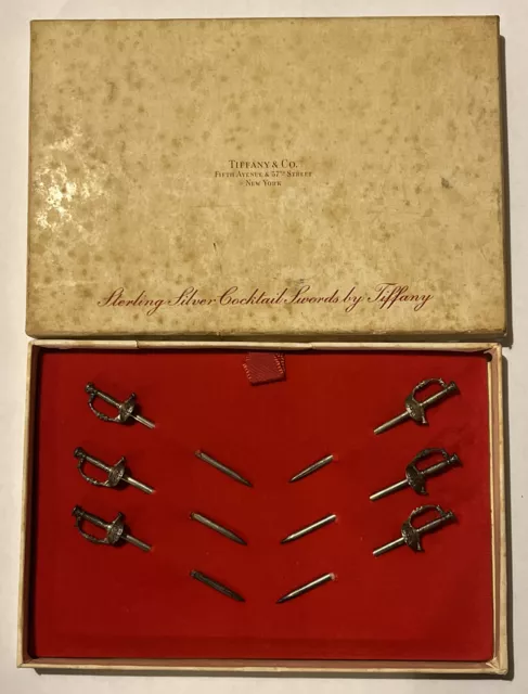 Vintage Tiffany & Co. .925 Sterling Silver Set of 6 Cocktail Swords In Box