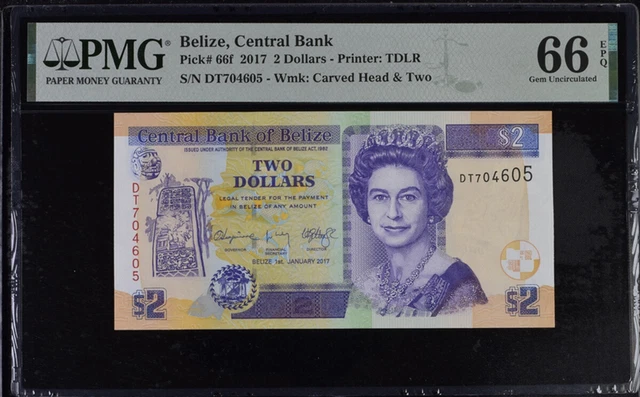 Belize 2 Dollars 2017 P 66 f Gem UNC PMG 66 EPQ