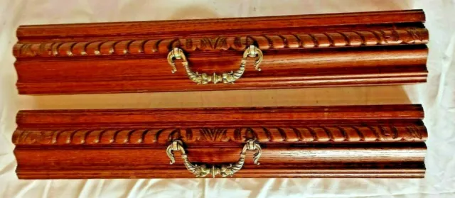 *22" Antique Pair of French Carved Wood Oak Pediment Drawer Front Panel Salvage