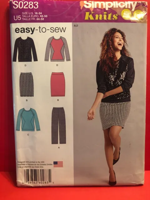 Simplicity Pattern S0283 MISSES WOMENS KNIT PANTS SKIRT TOP Sz 16-24 Fitted