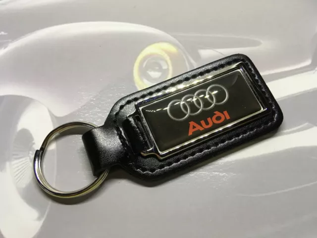 Oblong Printed Audi Black Leather Key Ring A1 A2 A3 A4 A5 A6 A7 A8 Q3 Q5 Q7 RS