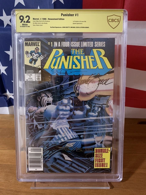 Punisher #1 CBCS 9.2 NM- Limited Series TRIPLE SIGNED!! 👀 NEWSSTAND!!🔥 RARE!!