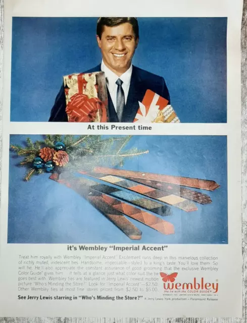 1963 Wembley Vintage Print Ad Neck Ties Jerry Lewis Business Wear Christmas Gift