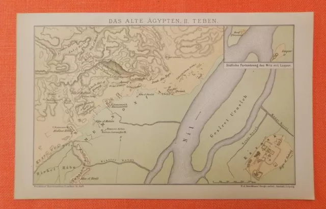 DAS ALTE ÄGYPTEN I+II  THEBEN AUSGRABUNG Landkarte 1895 2