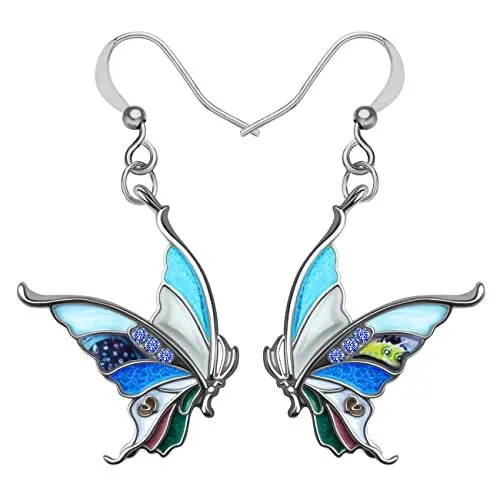 Enamel Alloy Rhinestone Butterfly Earrings Dangle Fashion Insect Jewelry For ...