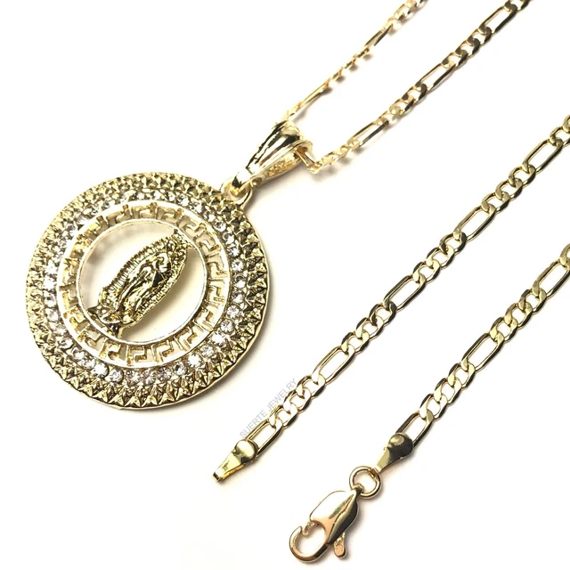 Virgen De Guadalupe Medalla Oro Laminado 14K Gold Plated Virgin Mary Necklace