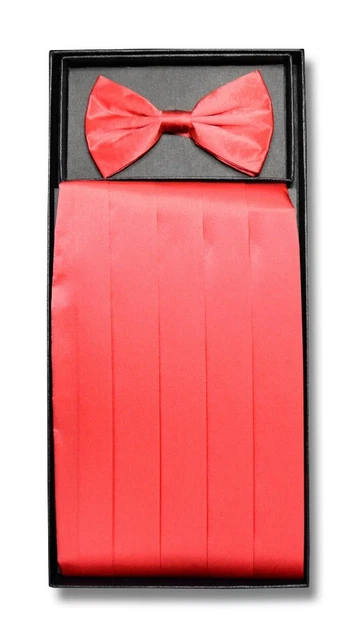 SILK Cumberbund & BowTie Solid CORAL PINK Color Men's Cummerbund Bow Tie Set