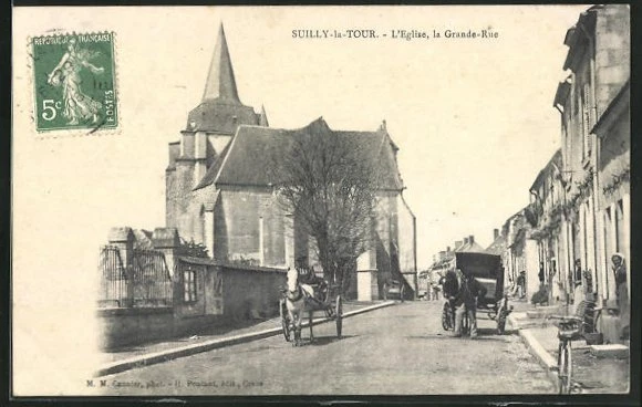 CPA Suilly-la-Tour, L´Èglise, la Grande-Rue
