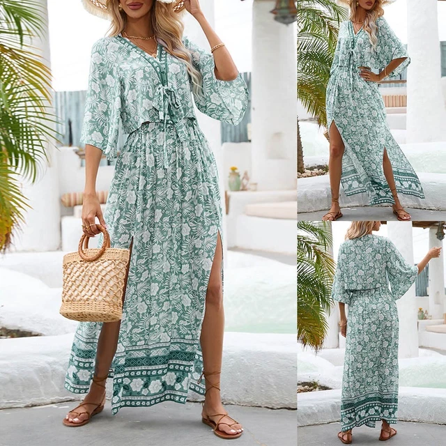 Set casual due pezzi di abiti lunghi spaccati da donna perfetti per la spiaggia