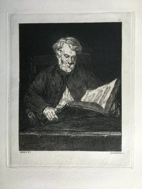 Gravure Edouard Manet, Charles Courtry Durand-Ruel, Etching 19th XIXe Radierung