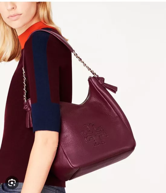 Tory Burch Harper Hobo Handbag Maroon  Shoulder Zip Top