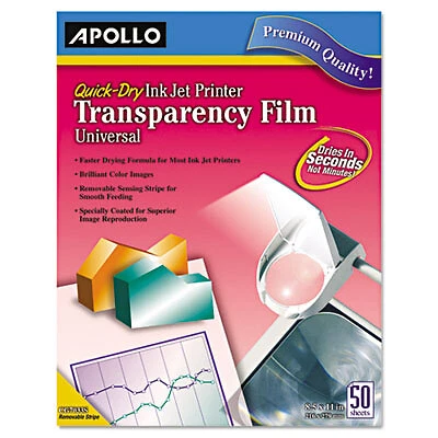 Apollo Quick-Dry Color Inkjet Transparency Film, 8.5 X 11, 50/box VCG7033S-A