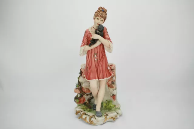 Beautiful Vintage Capodimonte Porcelain, Sandro Maggioni, Girl & Cat, Very Rare