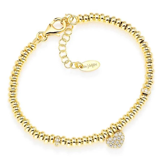 Bracelet Amen "Prie, Aime" En Argent 925 Oré - Cœur, Fermoir à Ressort