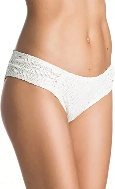 Roxy WHITE Crochet Ruched Bikini Swim Bottom, US Medium 2