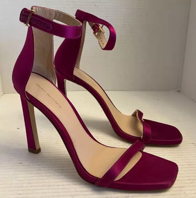 Stuart Weitzman Women 9 Ankle Strap Stiletto Heel Open Toe Dress Sandal Leather