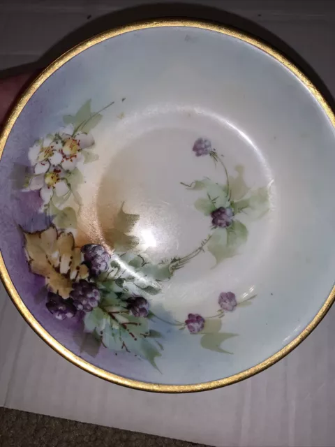 KPM Germany handpainted dessert bowls Purple flowers hold trim lot of 5