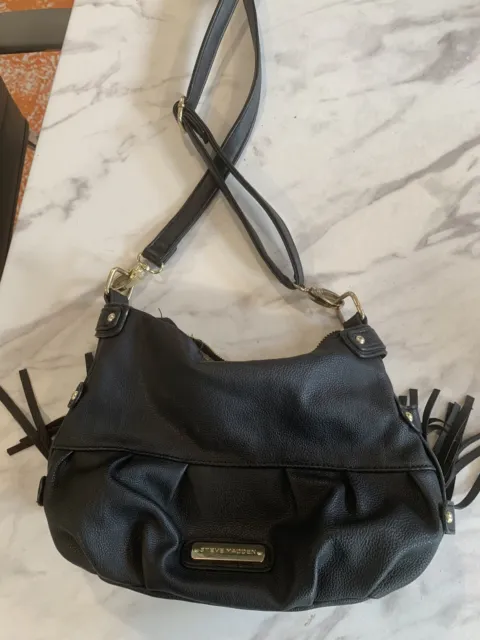 Black Faux Leather Crossbody Bag by Steve Madden Gold Details Purse