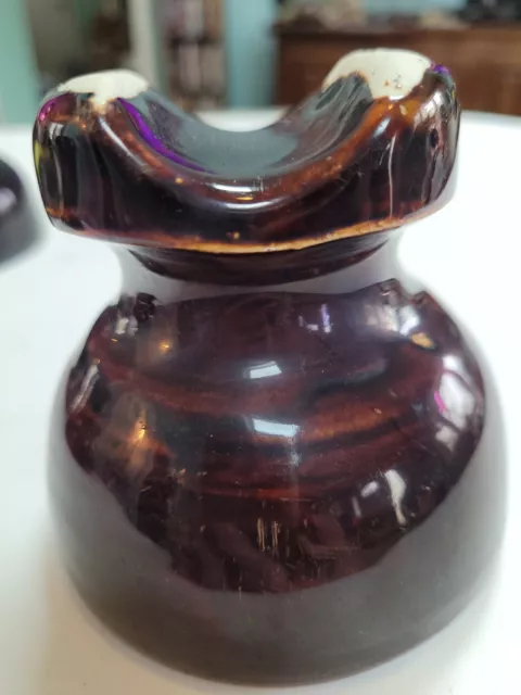 Vintage Brown Pin Type Porcelain Saddleback Insulator no ID markings very nice