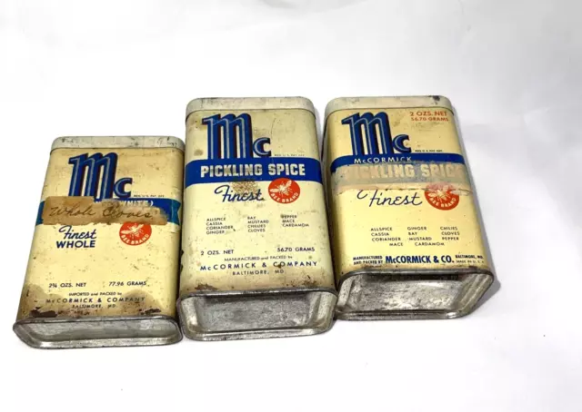 Vintage McCORMICK Bee Brand Tins -  Lot Of 3  White Tins Baltimore, MD