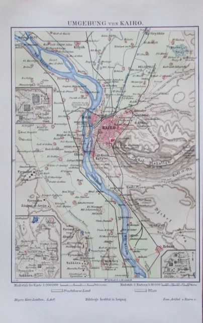 1897 Umgebung von Kairo - alte Landkarte Karte old map Lithografie